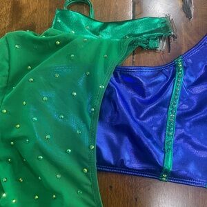 Green and Blue Dance Costume with Rhinestones